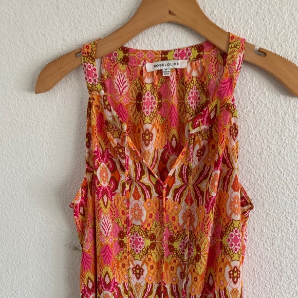 Rose & Olive Paisley Print Sleeveless Tassel‎ Tie Neck Blouse Top Womens M - Picture 2 of 8